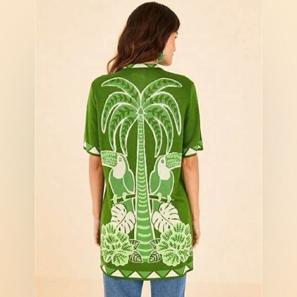 NWT- FARM Rio- Green Summer Sunrise Lenzing Ecovero Viscose Knit Shirt Green, L - Picture 4 of 15